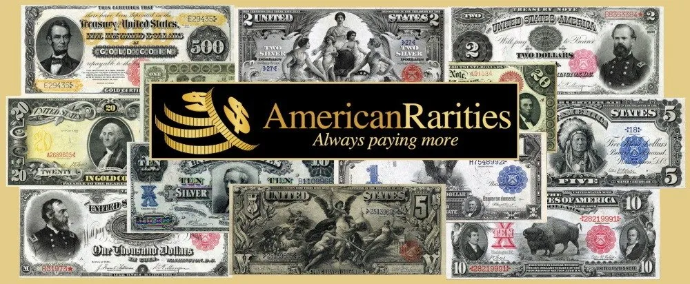 U.S. paper money values guide displaying vintage legal tender and silver certificates