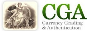 The logo for CGA (Currency Grading & Authentication), a respected paper currency grading service.