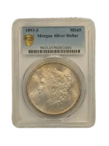 A PCGS MS65 certified Morgan Silver Dollar, representing the industry standard for market liquidity.