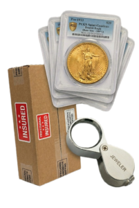 A professional setup for appraising and shipping rare coin assets to American Rarities.