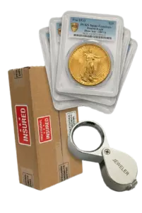 A professional setup for appraising and shipping rare coin assets to American Rarities.
