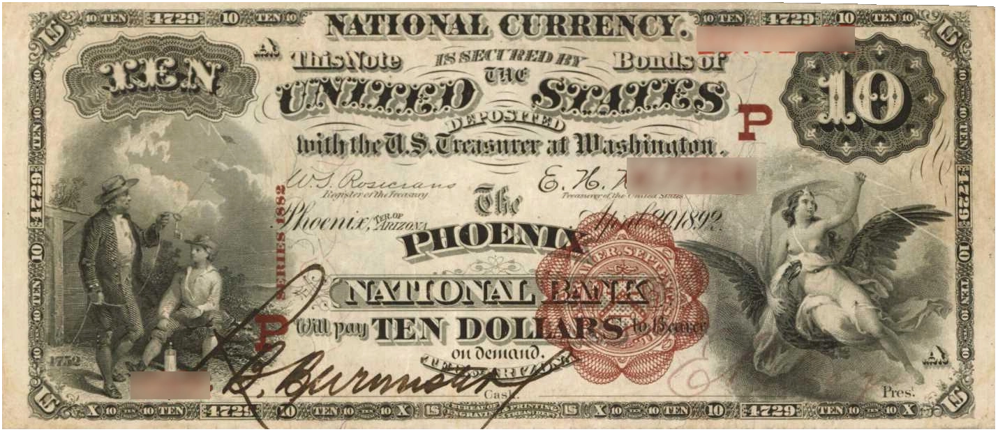 A rare National Bank Note from Arizona, an item appraised by a professional Arizona coin dealer.