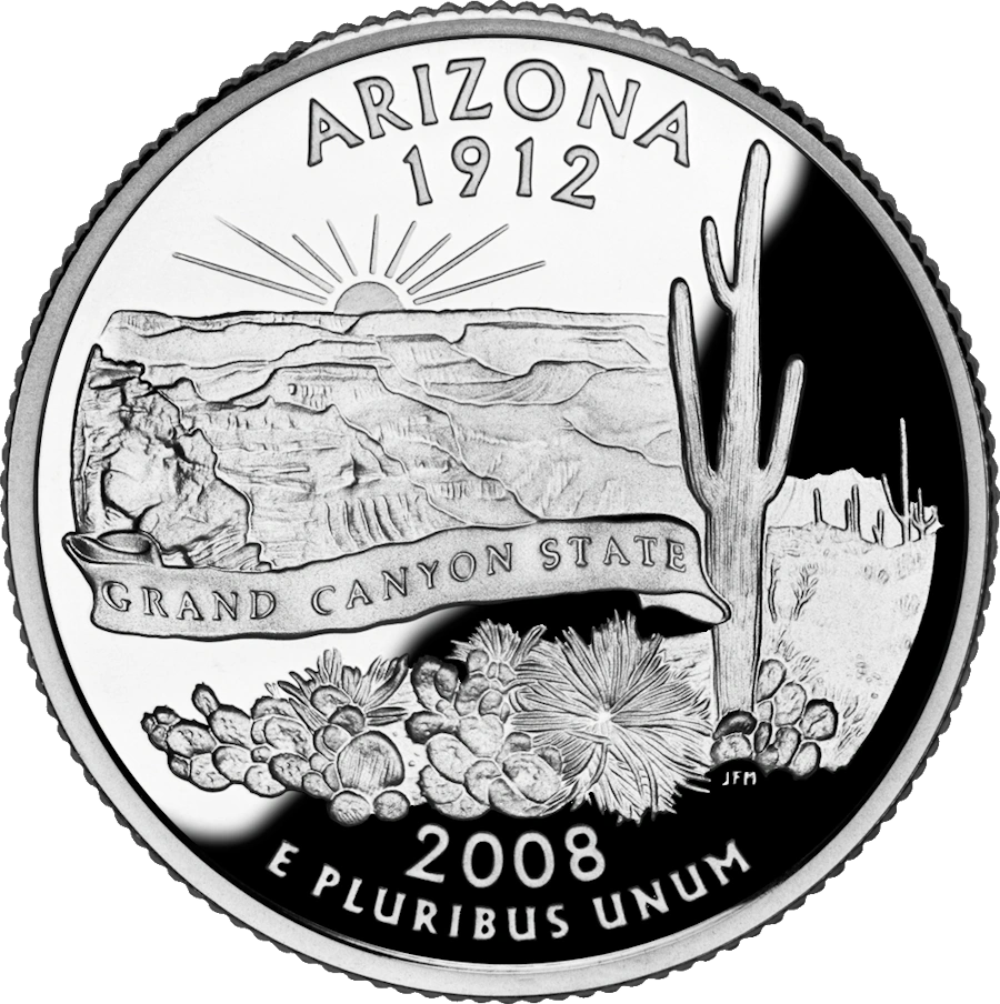 Reverse of the Arizona state quarter, valued by an expert Arizona coin dealer.
