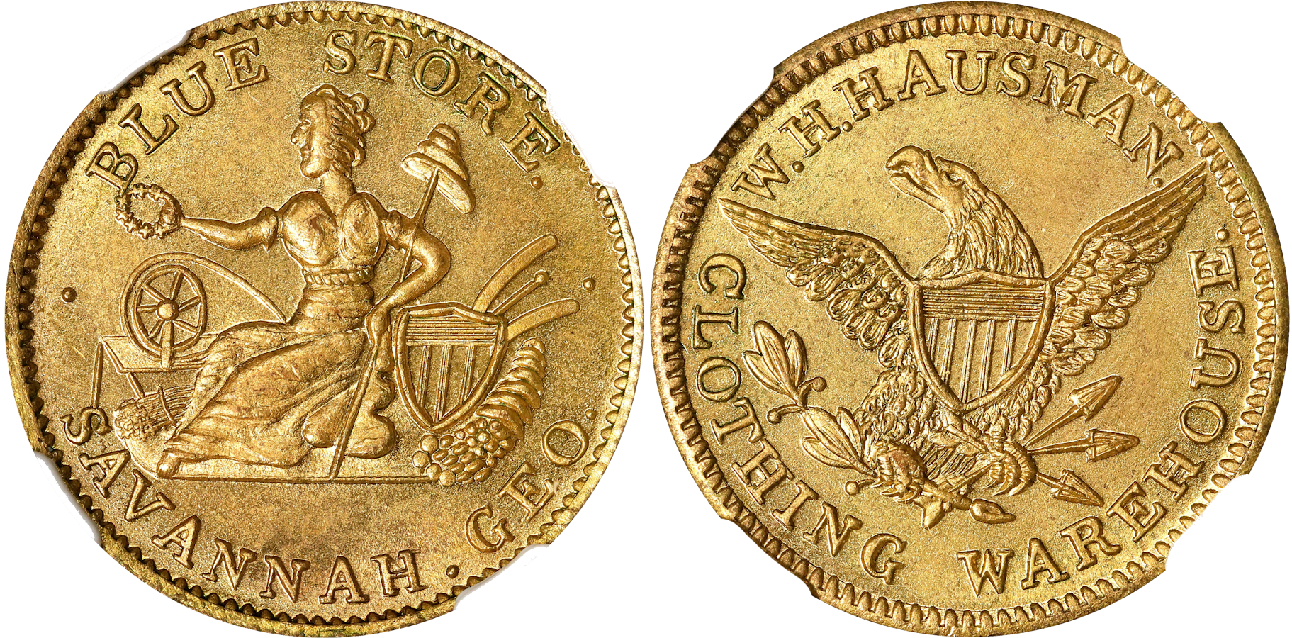 A historic "Blue Store" token from Savannah, an item appraised by an expert Georgia coin dealer.