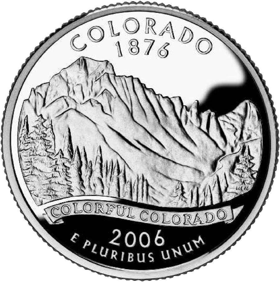 Reverse of the Colorado state quarter, valued by an expert Colorado coin dealer.