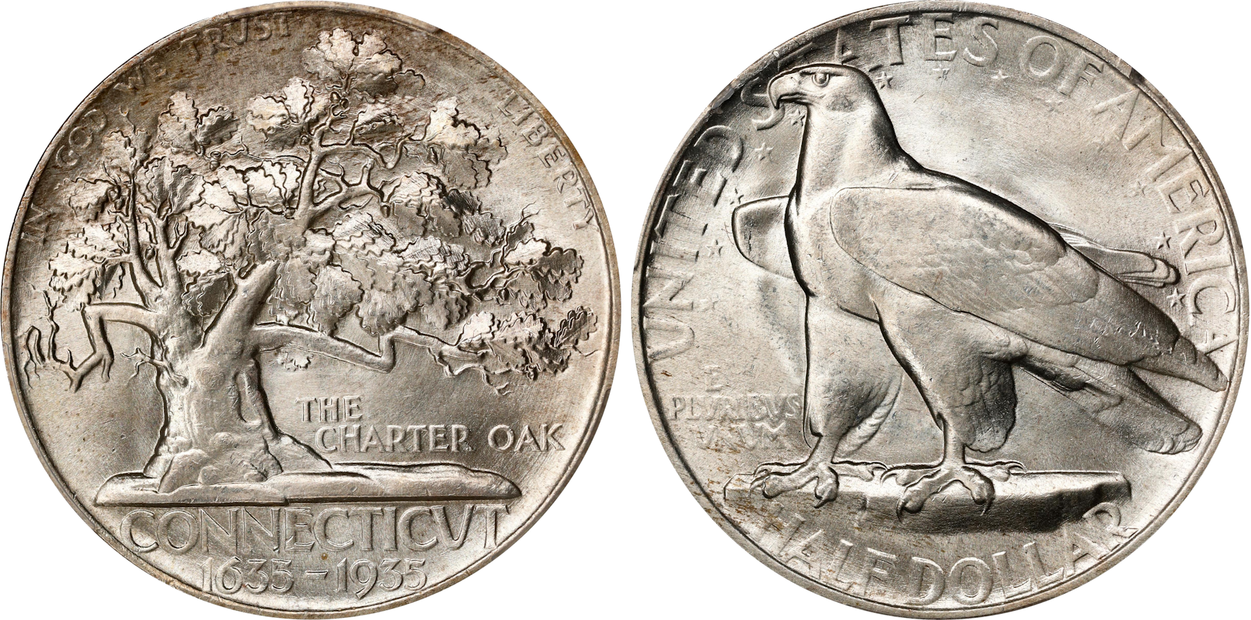 The Connecticut Tercentenary Half Dollar, a classic commemorative coin appraised by an expert Connecticut coin dealer.