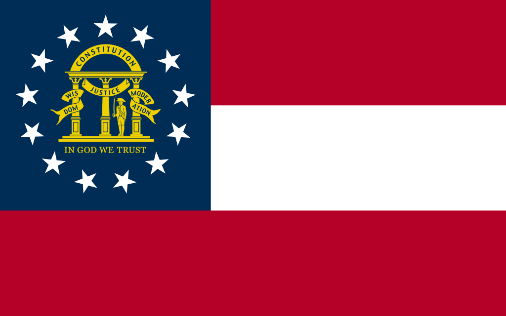The Georgia state flag, representing our service as a trusted Georgia coin dealer.