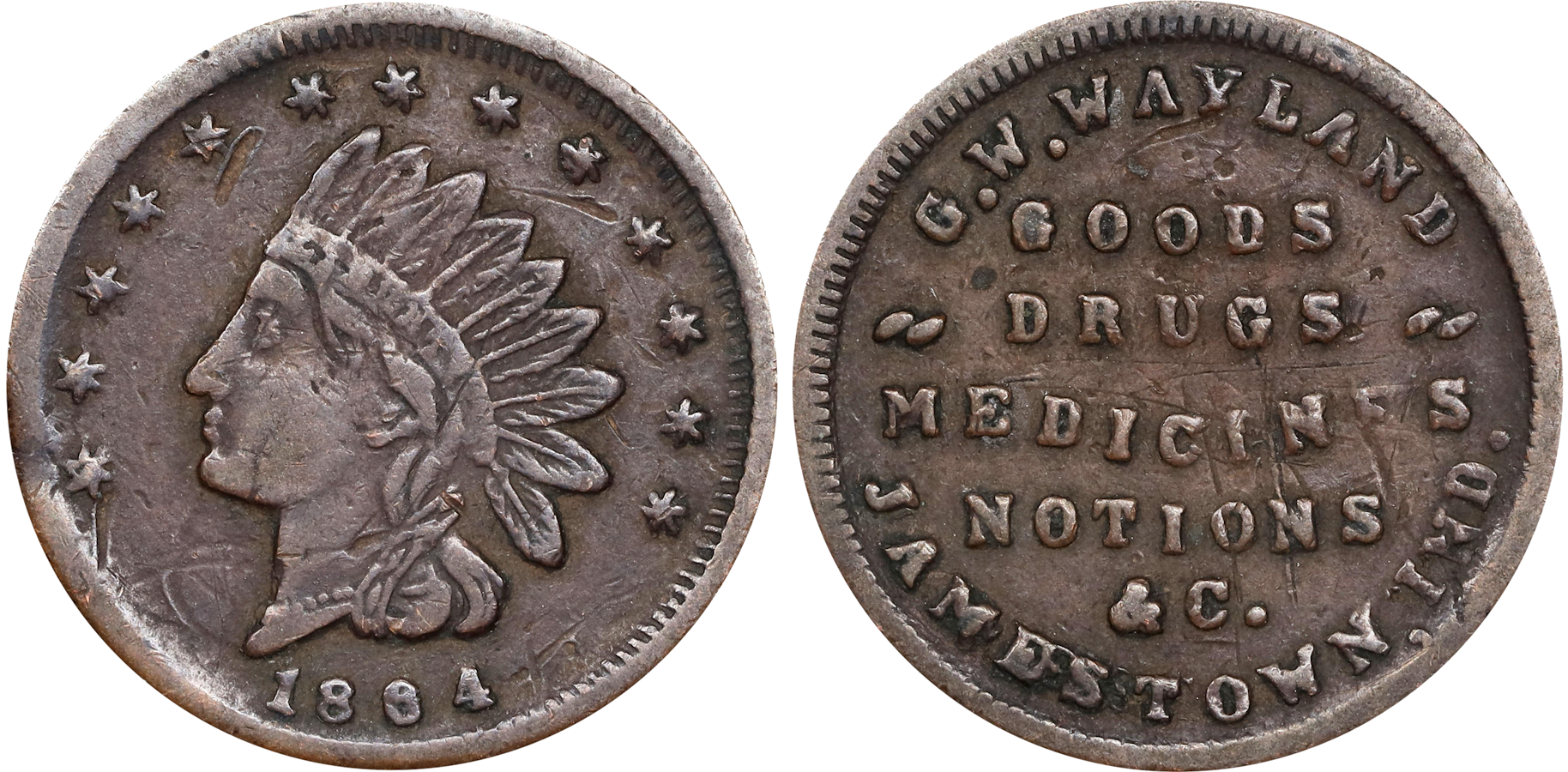 A G.W. Wayland Civil War token from Jamestown, an item appraised by an expert Indiana coin dealer.