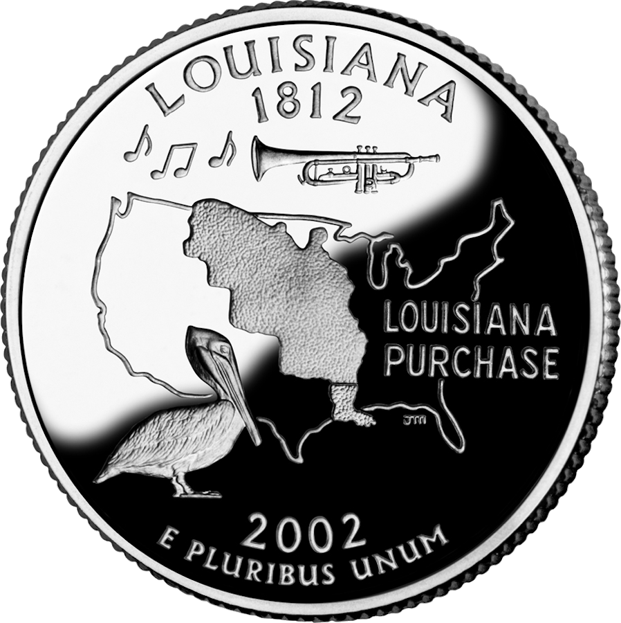 Reverse of the Louisiana state quarter, valued by an expert Louisiana coin dealer.