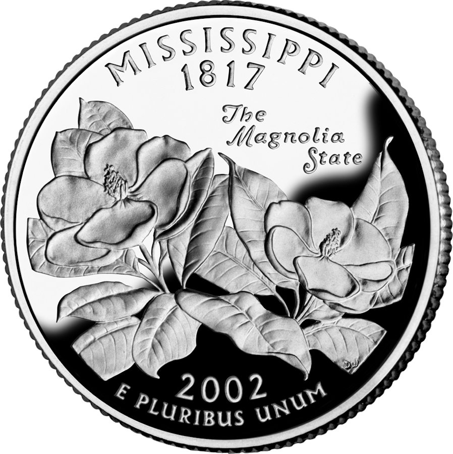 Reverse of the Mississippi state quarter, valued by an expert Mississippi coin dealer.