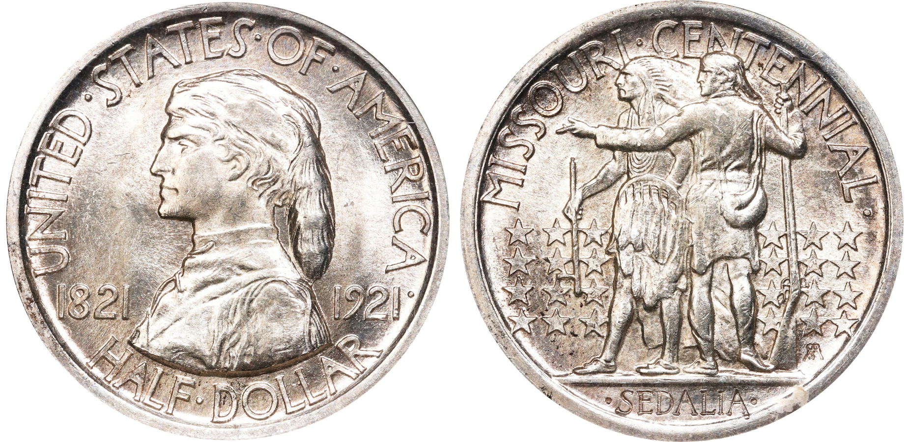 The Missouri Centennial Half Dollar, a classic commemorative coin appraised by an expert Missouri coin dealer.