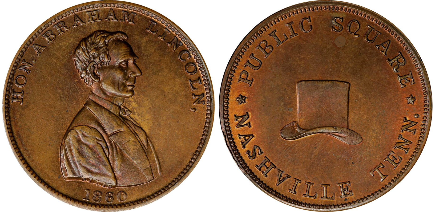 An 1860 Abraham Lincoln token from Nashville, a historic item appraised by an expert Tennessee coin dealer.