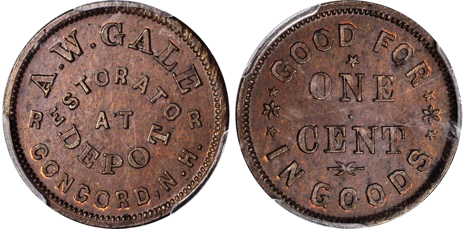 An A.W. Gale Civil War token from Concord, a historic item appraised by an expert New Hampshire coin dealer.