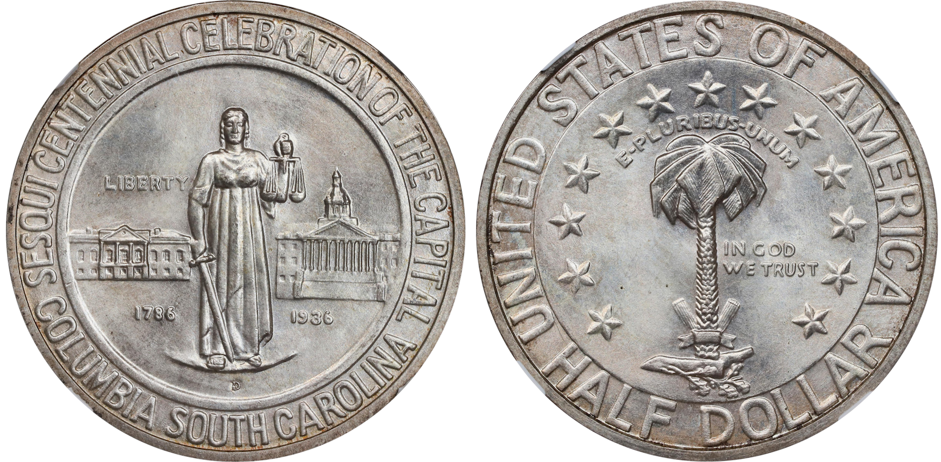 The Columbia, SC Sesquicentennial Half Dollar, a classic commemorative coin appraised by an expert South Carolina coin dealer.
