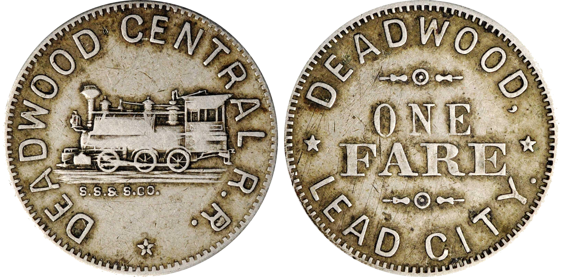 A Deadwood Central Railroad token, a historic item appraised by an expert South Dakota coin dealer.