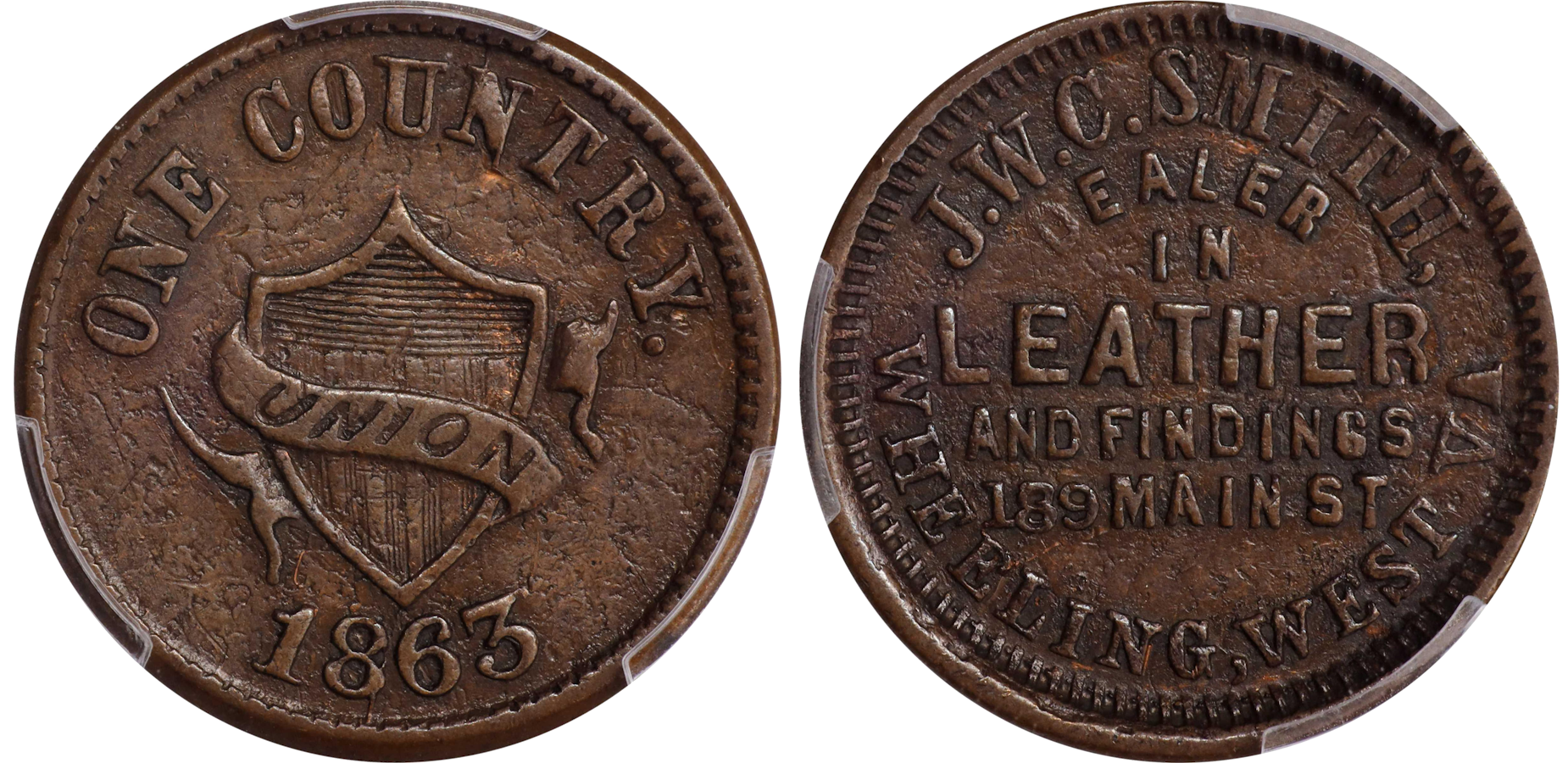 A J.W.C. Smith Civil War token from Wheeling, a historic item appraised by an expert West Virginia coin dealer.