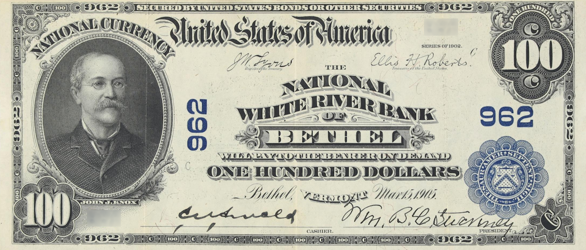 A rare National Bank Note from Bethel, an item appraised by a professional Vermont coin dealer.