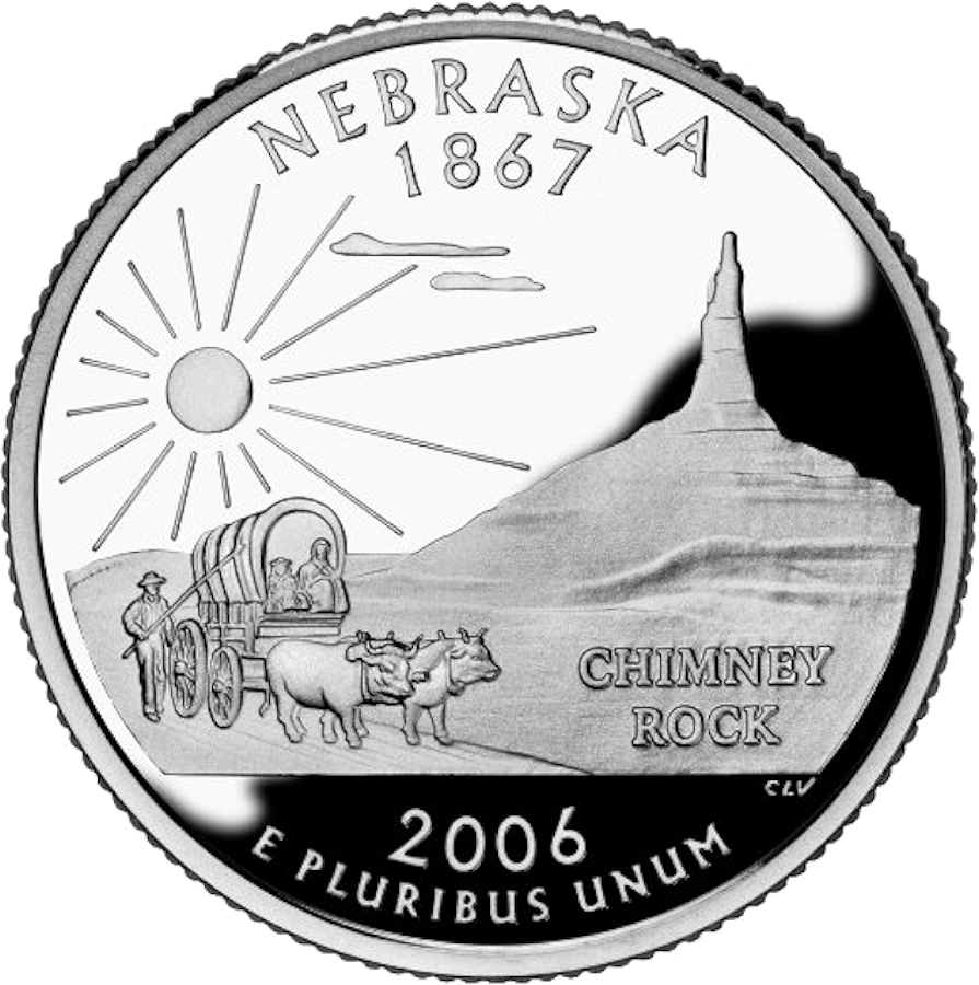 Reverse of the Nebraska state quarter, valued by an expert Nebraska coin dealer.