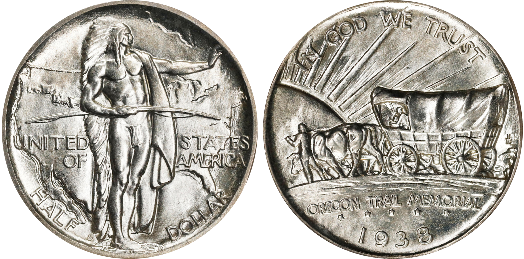 The Oregon Trail Memorial Half Dollar, a classic commemorative coin appraised by an expert Oregon coin dealer.