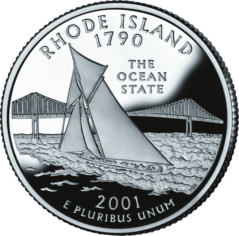 Reverse of the Rhode Island state quarter, valued by an expert Rhode Island coin dealer.