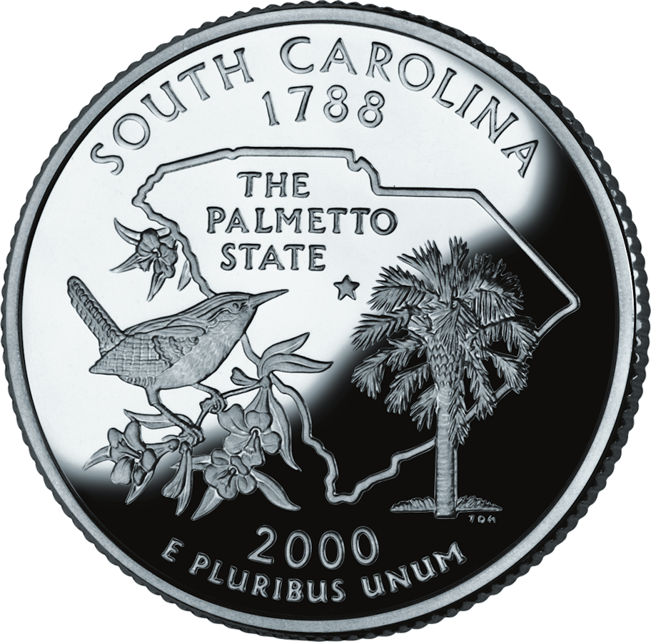 Reverse of the South Carolina state quarter, valued by an expert South Carolina coin dealer.