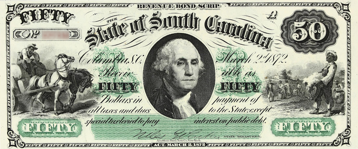 A historic State of South Carolina revenue bond scrip, appraised by a professional South Carolina coin dealer.
