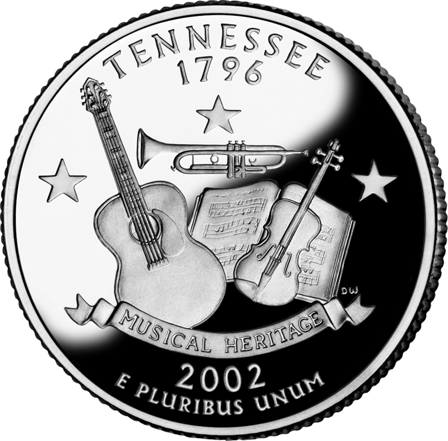 Reverse of the Tennessee state quarter, valued by an expert Tennessee coin dealer.