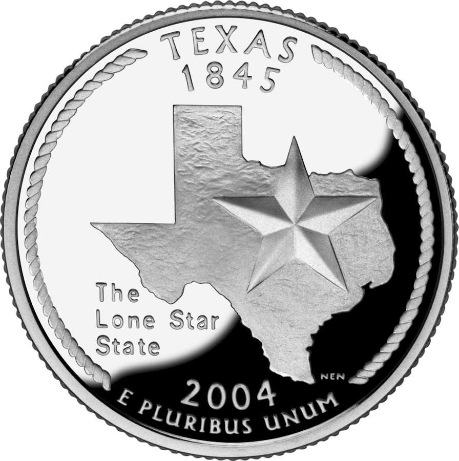 Reverse of the Texas state quarter, valued by an expert Texas coin dealer.