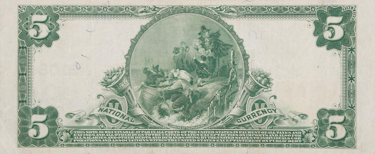 The reverse of a historic National Currency note, an item appraised by a professional West Virginia coin dealer.