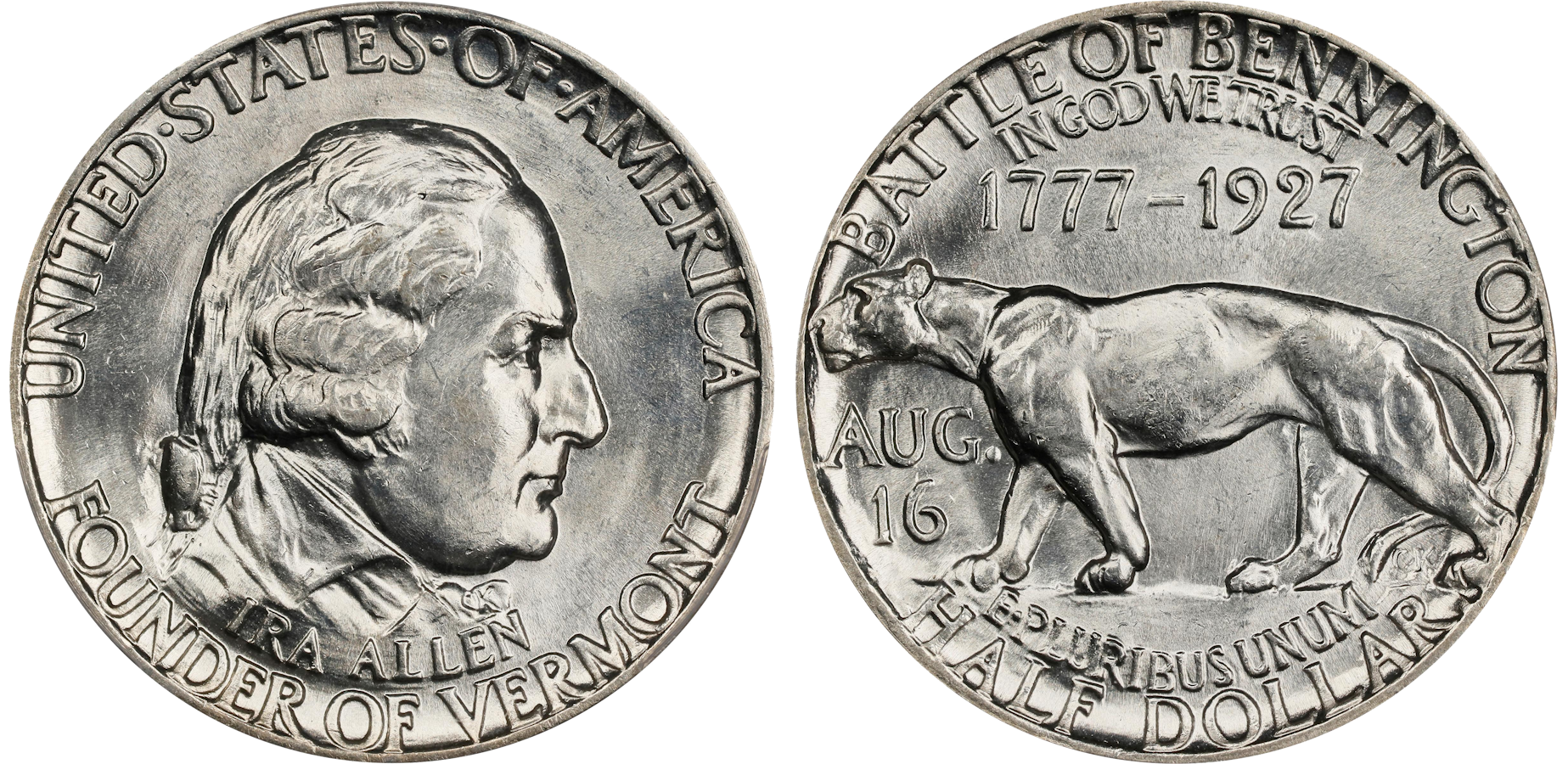 The Vermont Sesquicentennial Half Dollar, a classic commemorative coin appraised by an expert Vermont coin dealer.