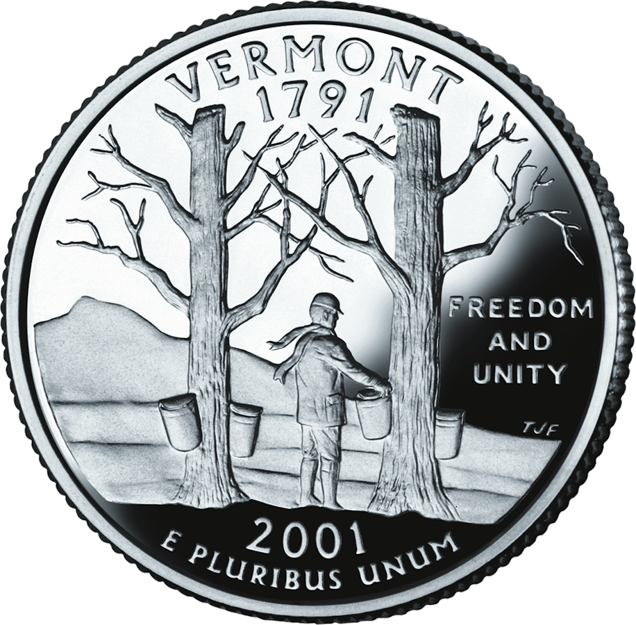 Reverse of the Vermont state quarter, valued by an expert Vermont coin dealer.