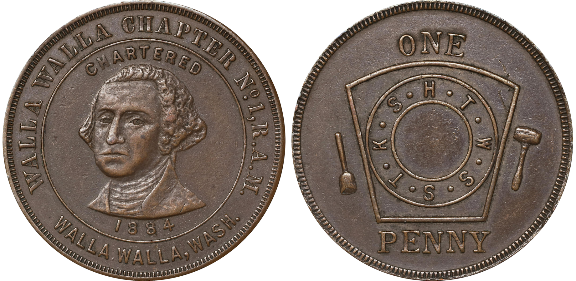 A Walla Walla, Washington Masonic Chapter Penny, a historic token appraised by an expert Washington coin dealer.