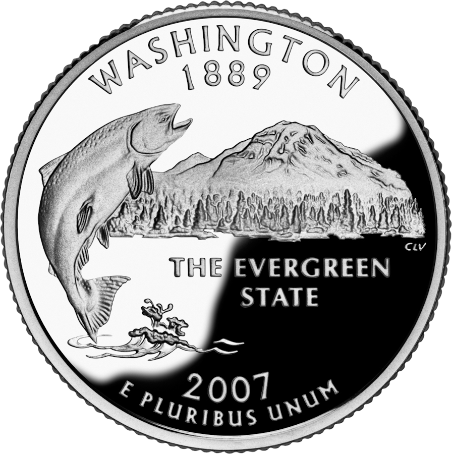 Reverse of the Washington state quarter, valued by an expert Washington coin dealer.