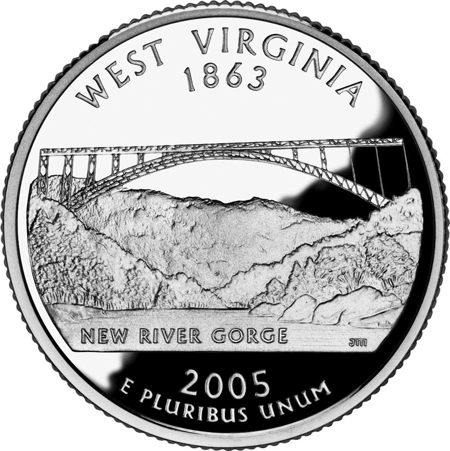 Reverse of the West Virginia state quarter, valued by an expert West Virginia coin dealer.