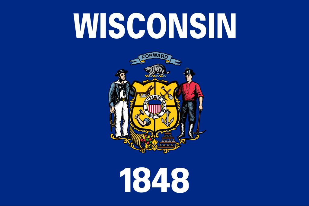 The Wisconsin state flag, representing our service as a trusted Wisconsin coin dealer.