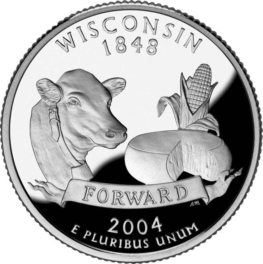 Reverse of the Wisconsin state quarter, valued by an expert Wisconsin coin dealer.