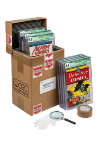 A professional setup for appraising and shipping a valuable vintage comic book collection to American Rarities.