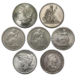Seated Liberty and Trade silver dollars for type identification