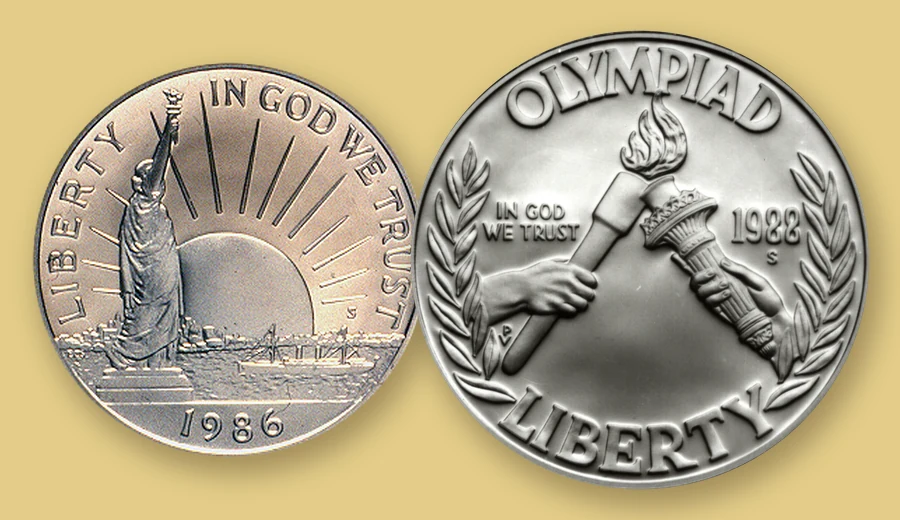 Proof 1986 Statue of Liberty commemorative half dollar and proof 1988 Seoul Olympic commemorative silver dollar