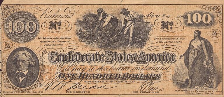 Counterfeit 1862 Confederate States of America $100 note