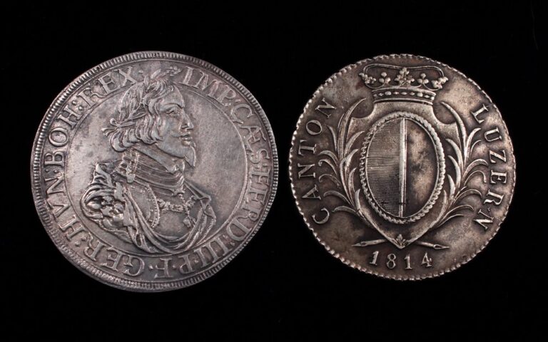 Counterfeit 1814 Lucerne (Switzerland) silver coin, obverse and reverse