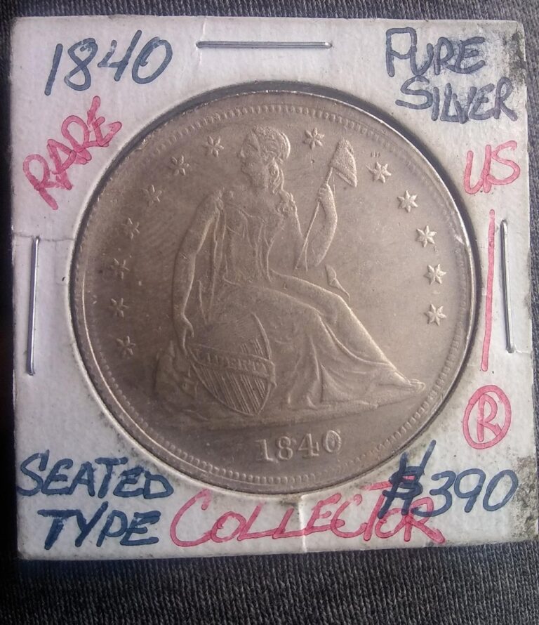 Fake 1840 Seated Liberty dollar in a hand-labeled 2x2 marked Pure Silver Rare $390