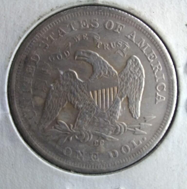 Reverse of a fake 1840-CC Seated Liberty dollar showing an impossible CC mint mark