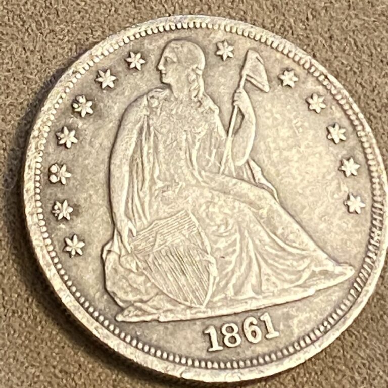 Counterfeit 1861 Seated Liberty silver dollar, obverse