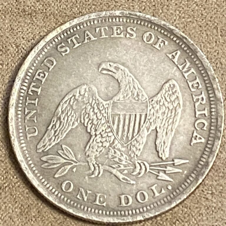 Counterfeit 1861 Seated Liberty silver dollar, reverse