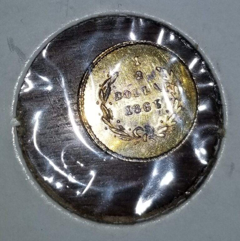 Counterfeit 1865 California fractional gold half dollar, reverse