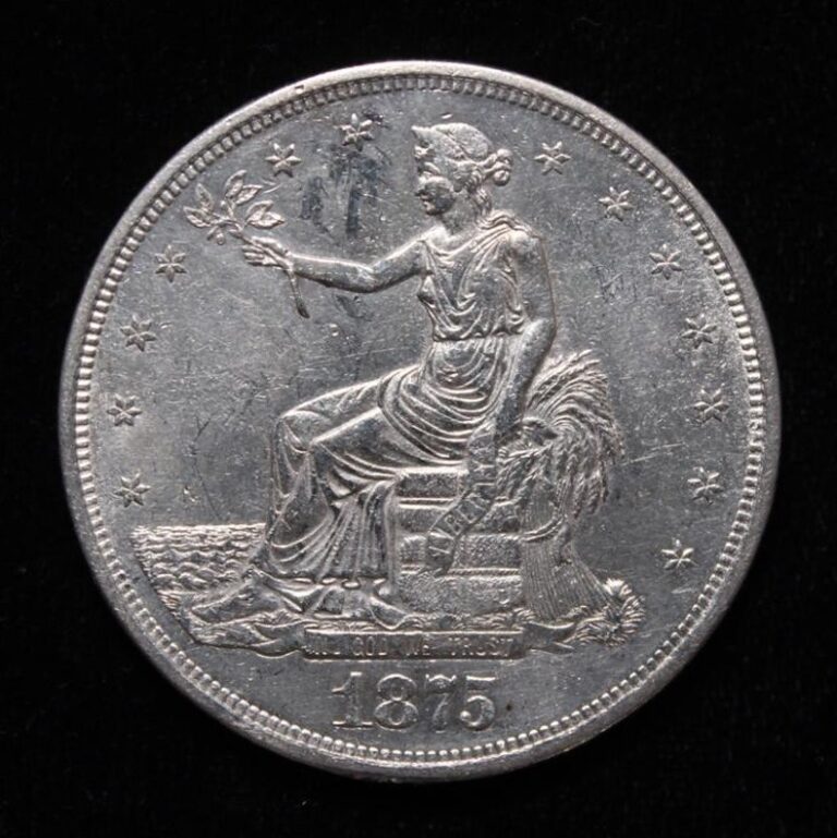 Counterfeit 1875-CC trade dollar, obverse