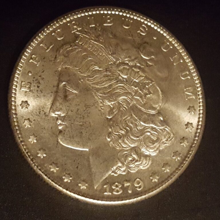 Counterfeit 1879-CC Morgan silver dollar, obverse