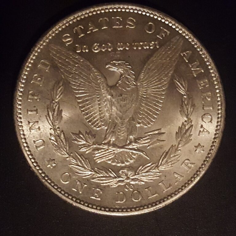 Counterfeit 1879-CC Morgan silver dollar, reverse