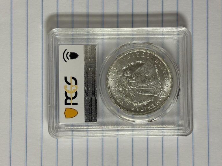 Counterfeit 1881-CC Morgan dollar in a PCGS-style holder, holder back